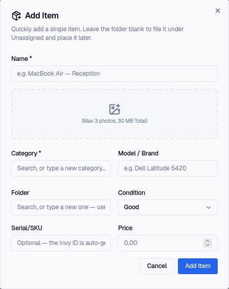 The Add Folder dialog, with fields for name, tag, notes, and parent folder